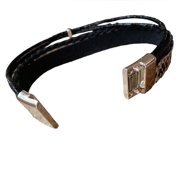 Magnetic Multi Strand Snake Pattern Braided Black & White Rhinestone Bracelet - Picture 6 of 7